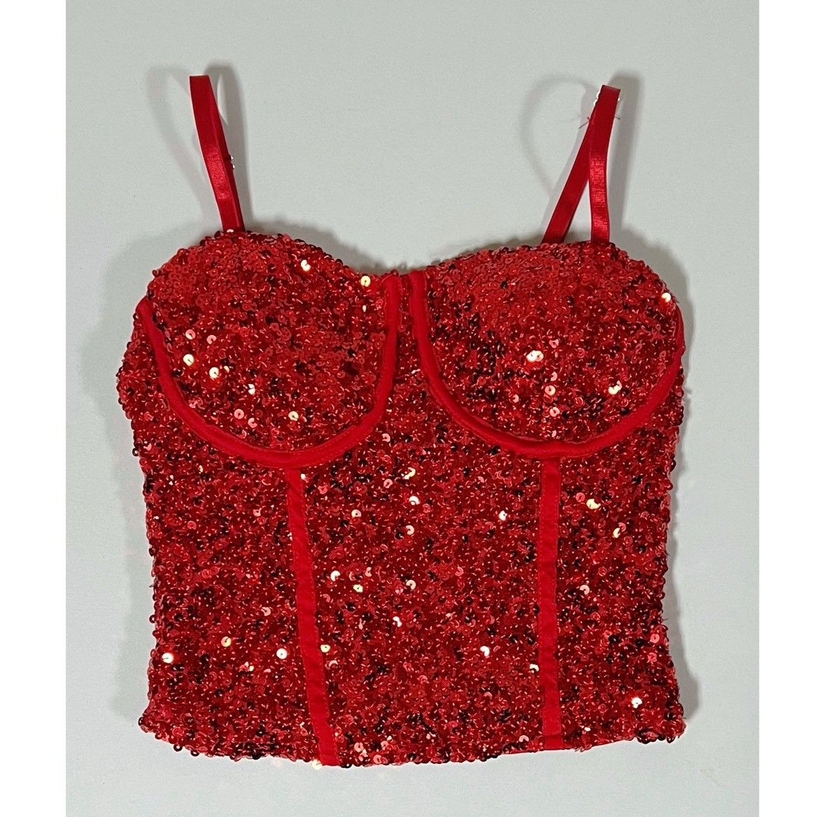 Japanese Brand Red Sequin Corset Bustier Tank Top Shirt Blouse Size XS ❤️ Size XS / US 0-2 / IT 36-38 - 1 Thumbnail