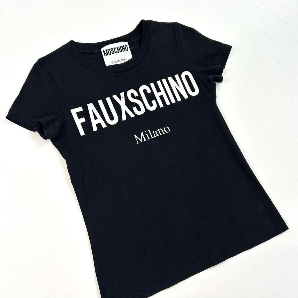 Moschino Moschino black tshirt, white 'FAUXSCHINO' Size S / US 4 / IT 40 - 6 Thumbnail