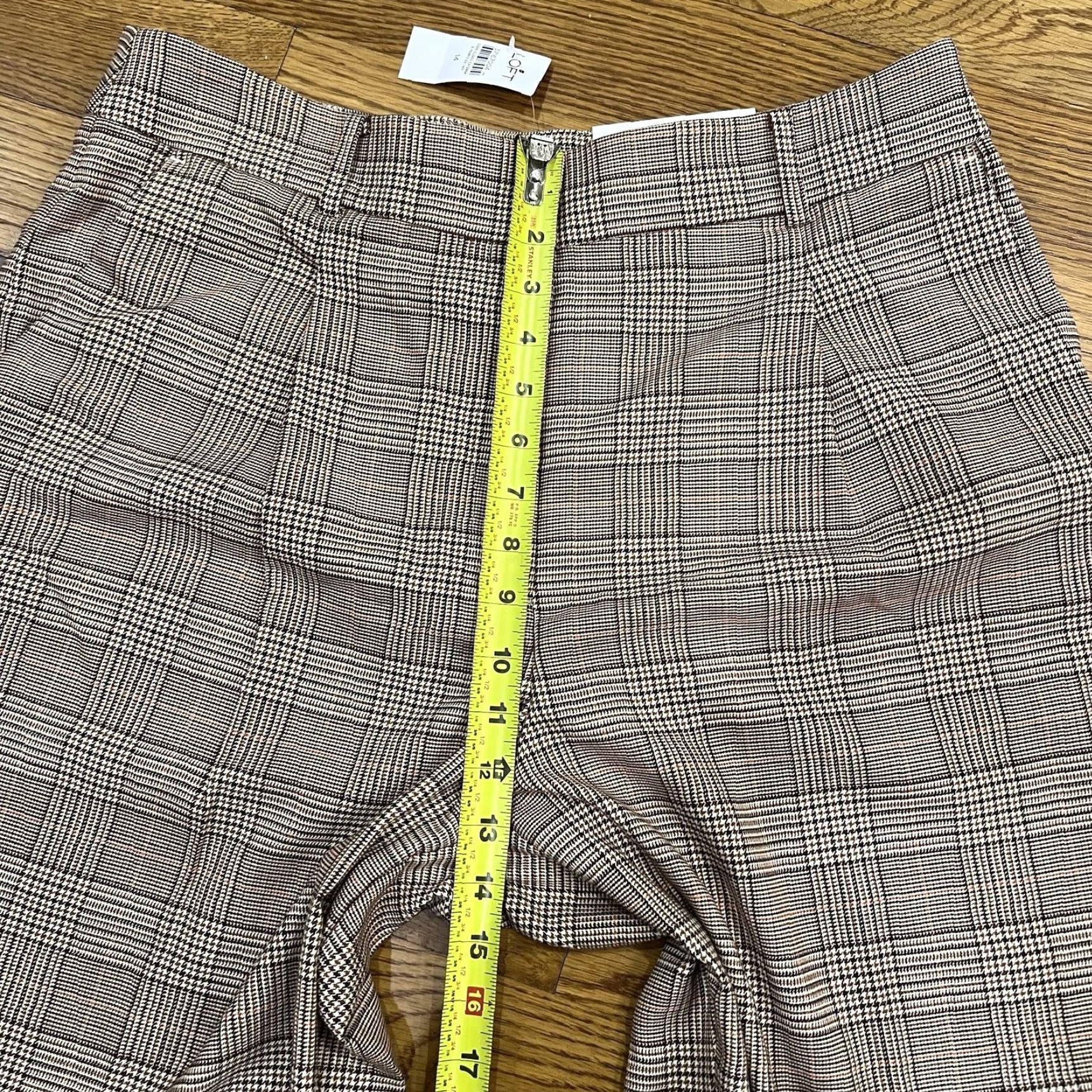Loft Loft Peyton Pleated Front Houndstooth Plaid Wide Leg Dress Pants Women's Size 14 Beige Size 36" / US 14 / IT 50 - 6 Thumbnail
