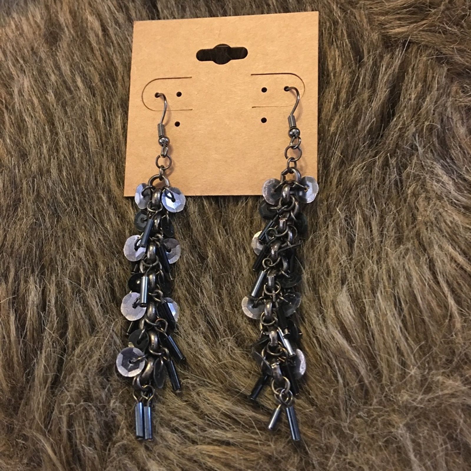 Jewelry Chrome tone sequin & bugle bead chandelier earring Size ONE SIZE - 2 Thumbnail