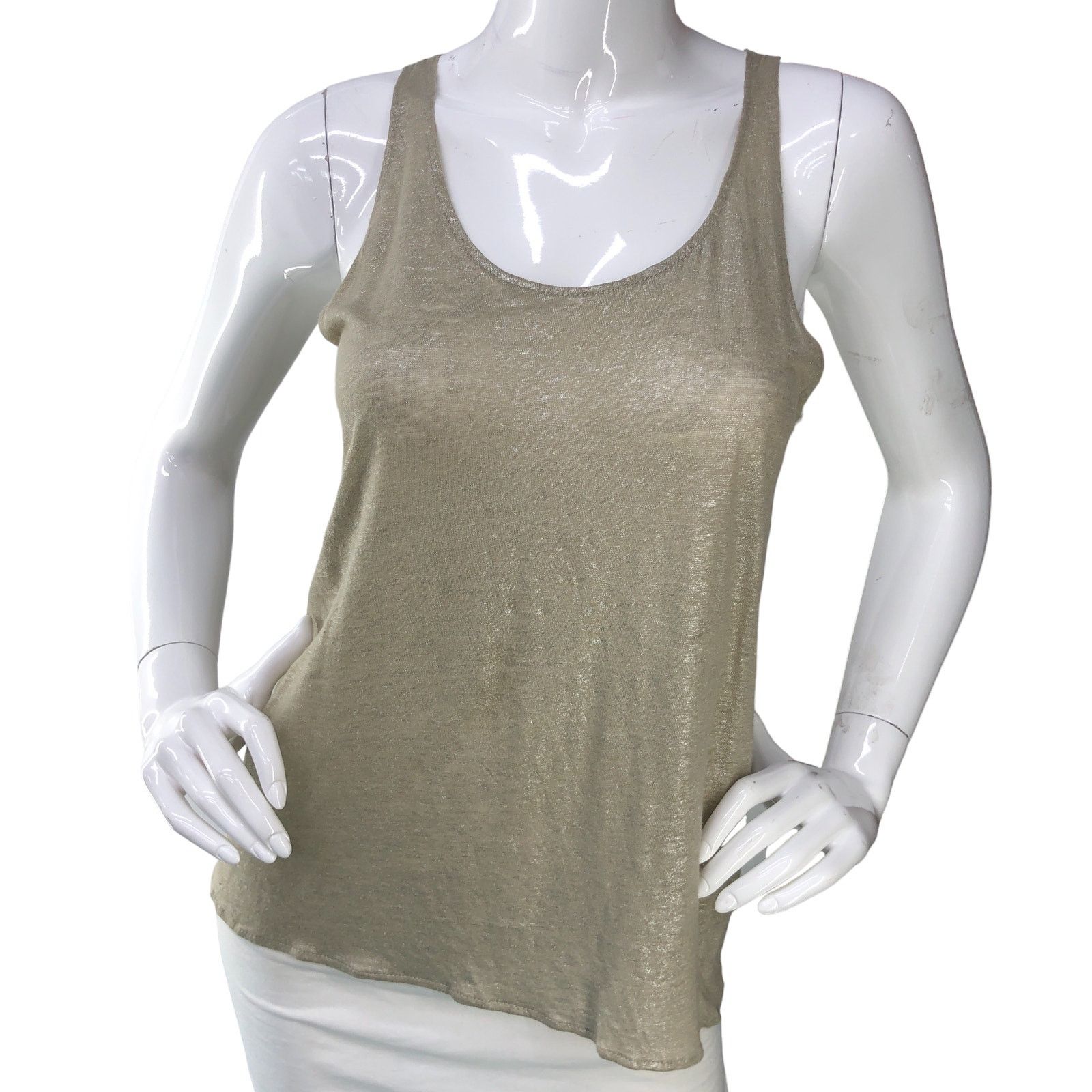 MAJESTIC FILATURES Majestic Paris Size 1 US XS Tank Top Linen Scoop Neck Khaki Size XS / US 0-2 / IT 36-38 - 11 Thumbnail