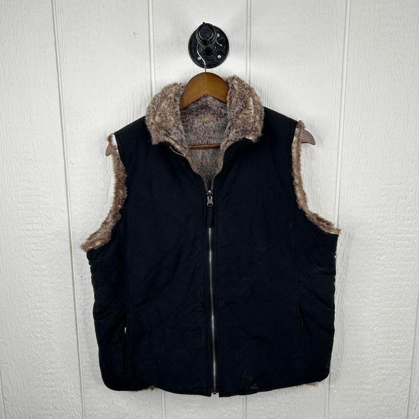 Other Vintage Y2K Fur Lined Black Zip-Up Winter Vest Large Size L / US 10 / IT 46 - 2 Thumbnail