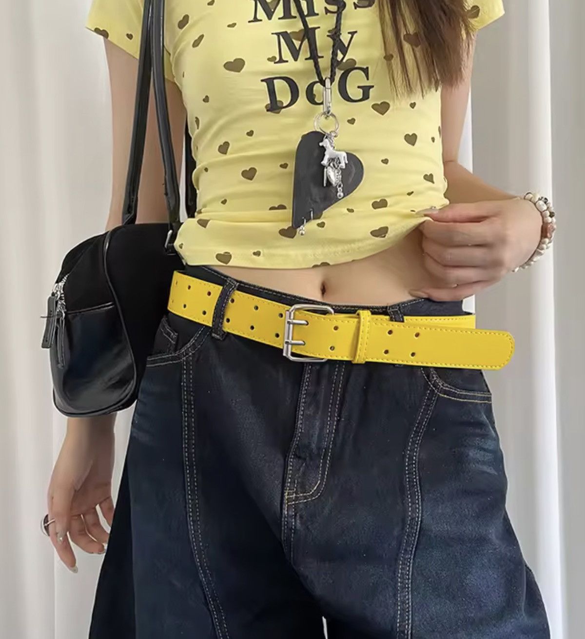 Other Y2K Double-Hole Yellow PU Leather Belt Size ONE SIZE - 1 Thumbnail