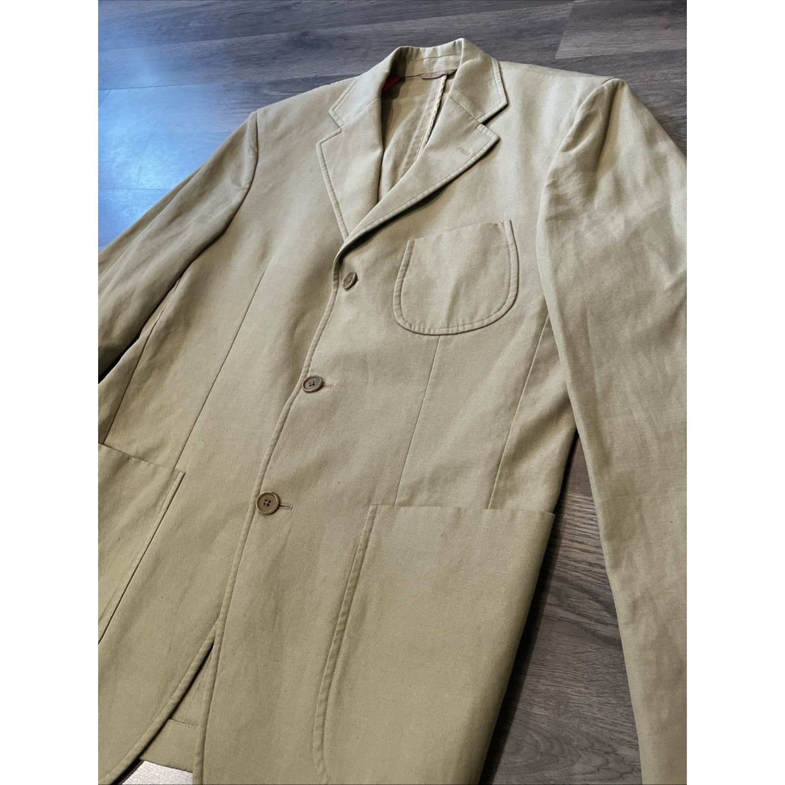 Vtg Burberry London Unconstructed Blazer 48 Tan Cotton Linen