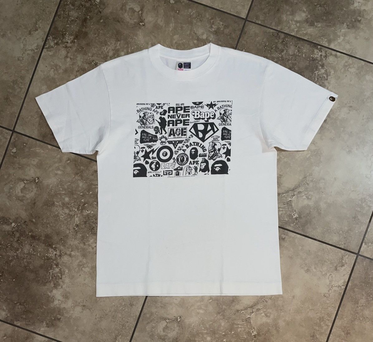2007 Vintage Bape Busy Works Multi Logo Tee White Medium