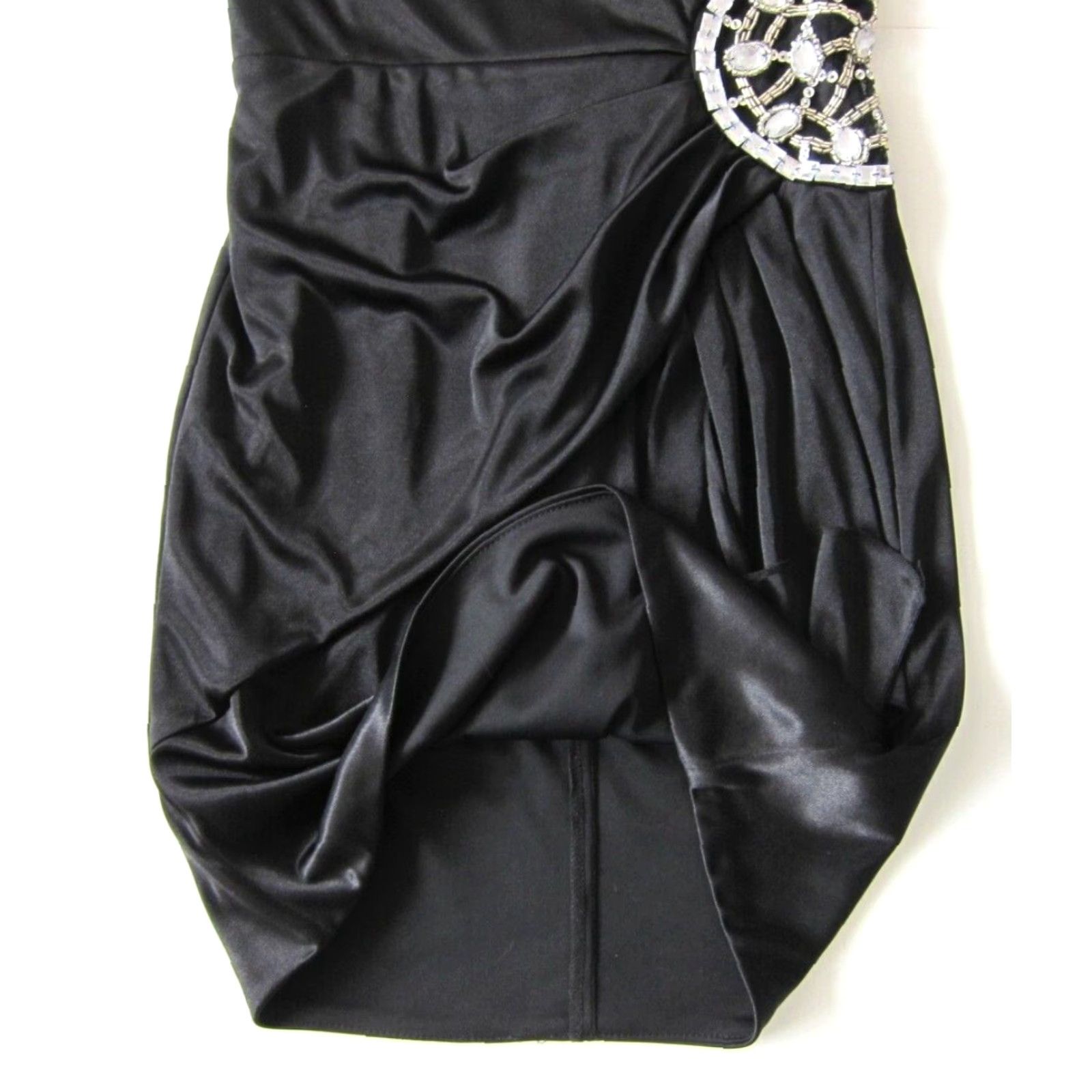 Vintage Teeze Me Black Satin Stretch Diamond Jewel Ruched Strapless Prom Party Dress M Womens Dress Size M / US 6-8 / IT 42-44 - 7 Thumbnail