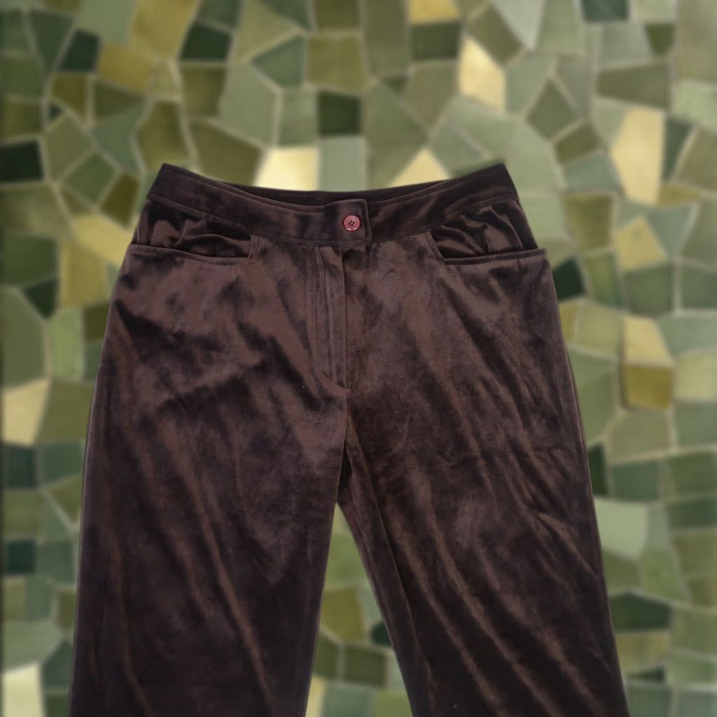 Velvet VINTAGE 90s Chocolate Brown Velvet Mid Rise Bootcut Flare Pants XL Women Velvet Acetate Polyester Black? Size 40" / US 18 - 1 Thumbnail