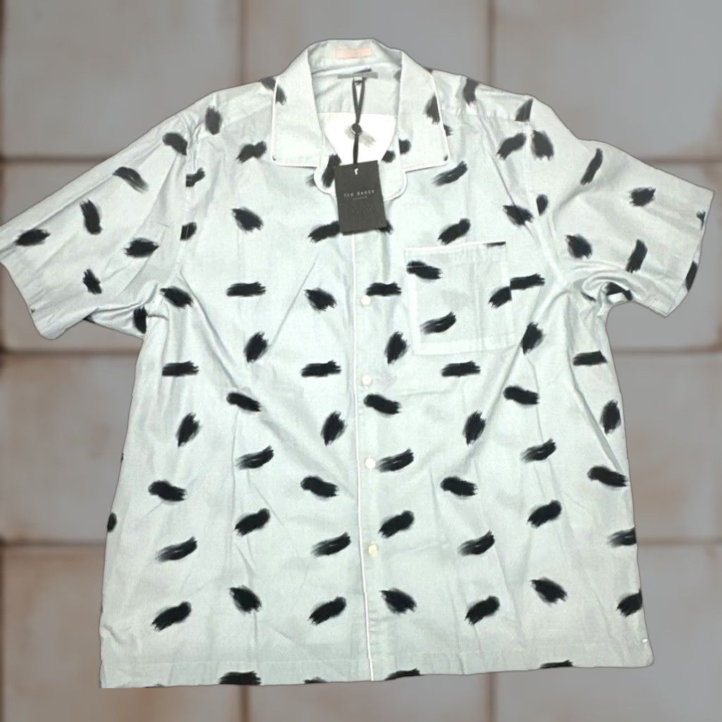 Ted Baker Ted Baker Shirt Mens 3XL Short Sleeve Brush Stroke Print Button-Up Light Blue Geometric Cotton Front Button-Up Shirt Size US XXL / EU 58 / 5 - 1 Thumbnail