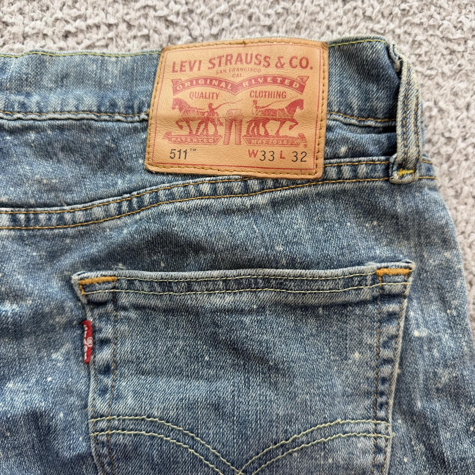 Levi's Levis 511 Mens 33x32 Blue Slim Fit Paint Splatter Jeans Size US 33 - 5 Thumbnail