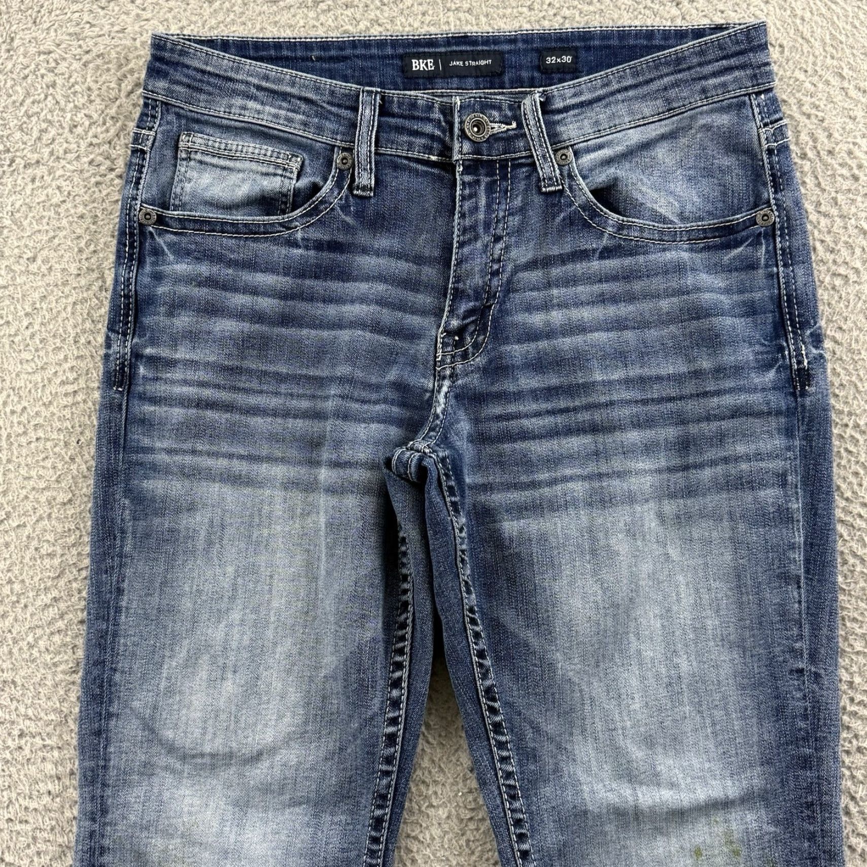Vintage BKE Buckle Jeans Mens 32x30 Blue Denim Bootcut 5-Pocket Western Zip Button Old School 90s Cowboy Baggy Straight Regular Fit Jewelry Logo Pink Size US 32 / EU 48 - 3 Thumbnail