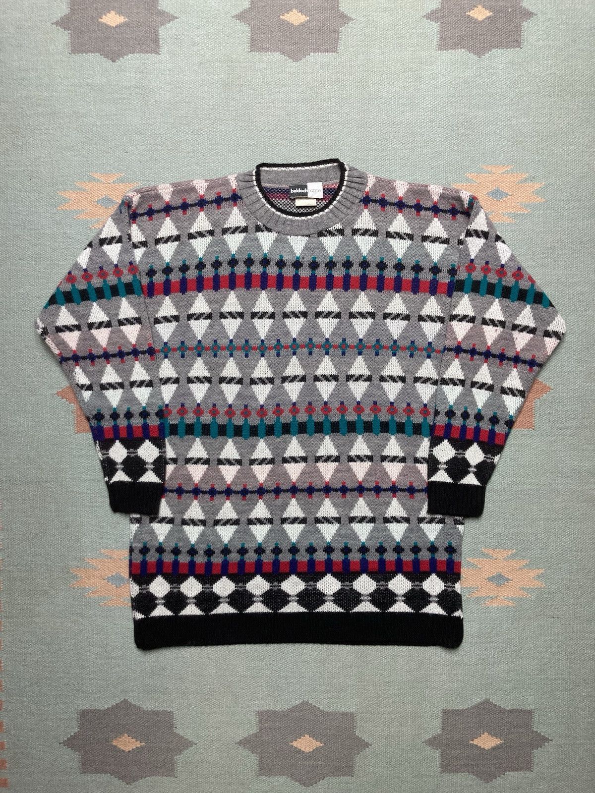 Vintage Vtg acrylic knit sweater geometric abstract grandpa Cosby M Size US M / EU 48-50 / 2 - 1 Thumbnail