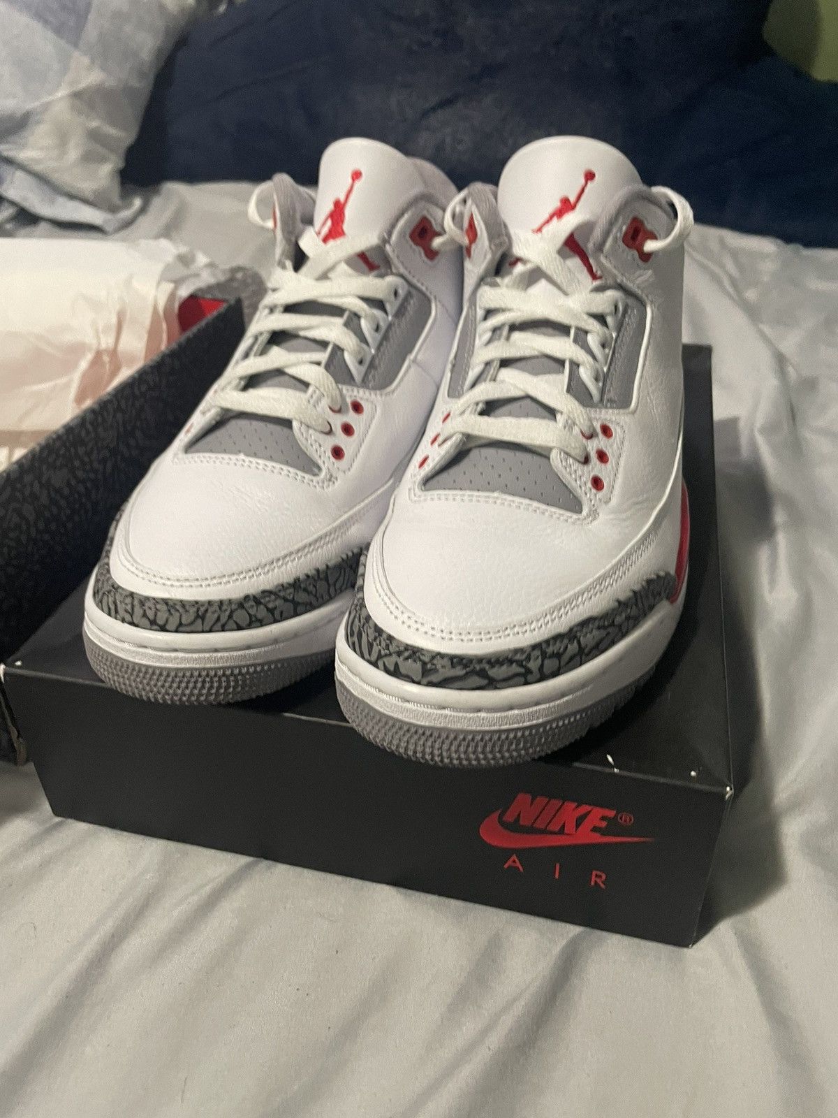 image of Jordan Nike Fire Red Jordan 3 Retros Shoes in White, Men's (Size 9)