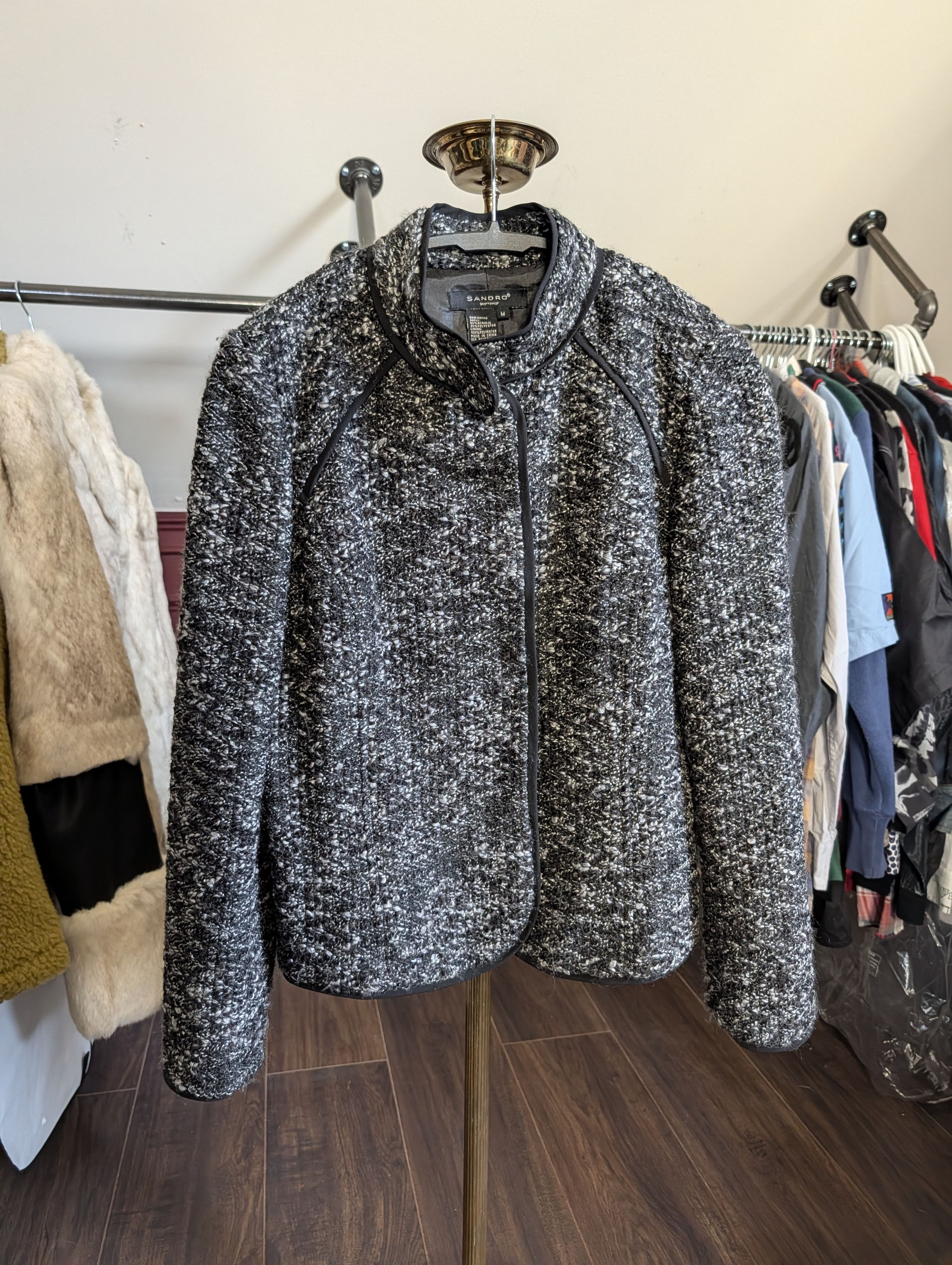 Sandro Gray knit tweed sporty raglan button-up jacket M Size M / US 6-8 / IT 42-44 - 1 Thumbnail