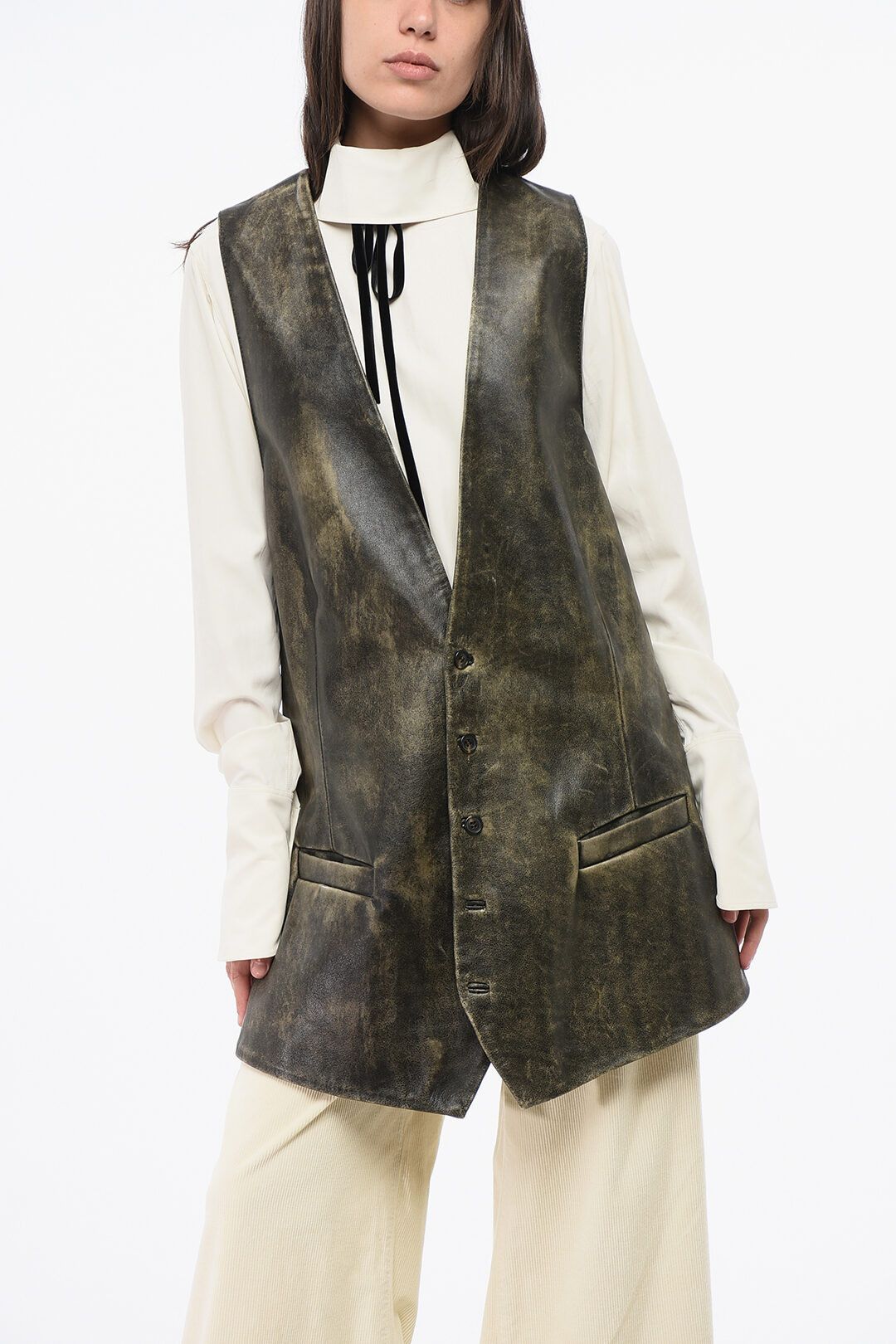 Maison Margiela og1mm0825 V-neck Leather Maxi Jacket in Brown Size M / US 6-8 / IT 42-44 - 1 Thumbnail