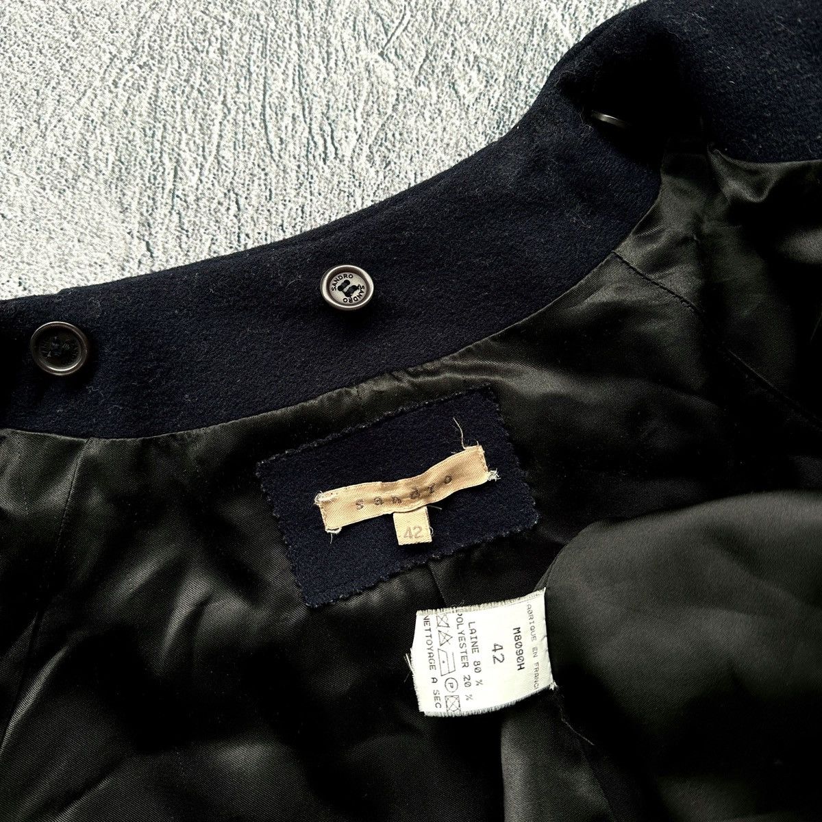 Sandro SANDRO Paris Navy Blue Wool Blend A-Line Collarless Coat Size M / US 6-8 / IT 42-44 - 9 Thumbnail