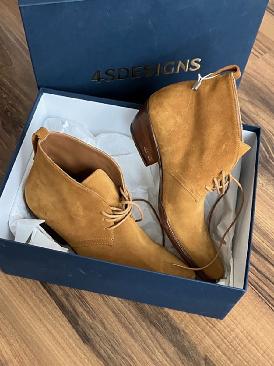 4SDESIGNS Tan Suede Western Boots Size US 7 / EU 40 - 5 Thumbnail