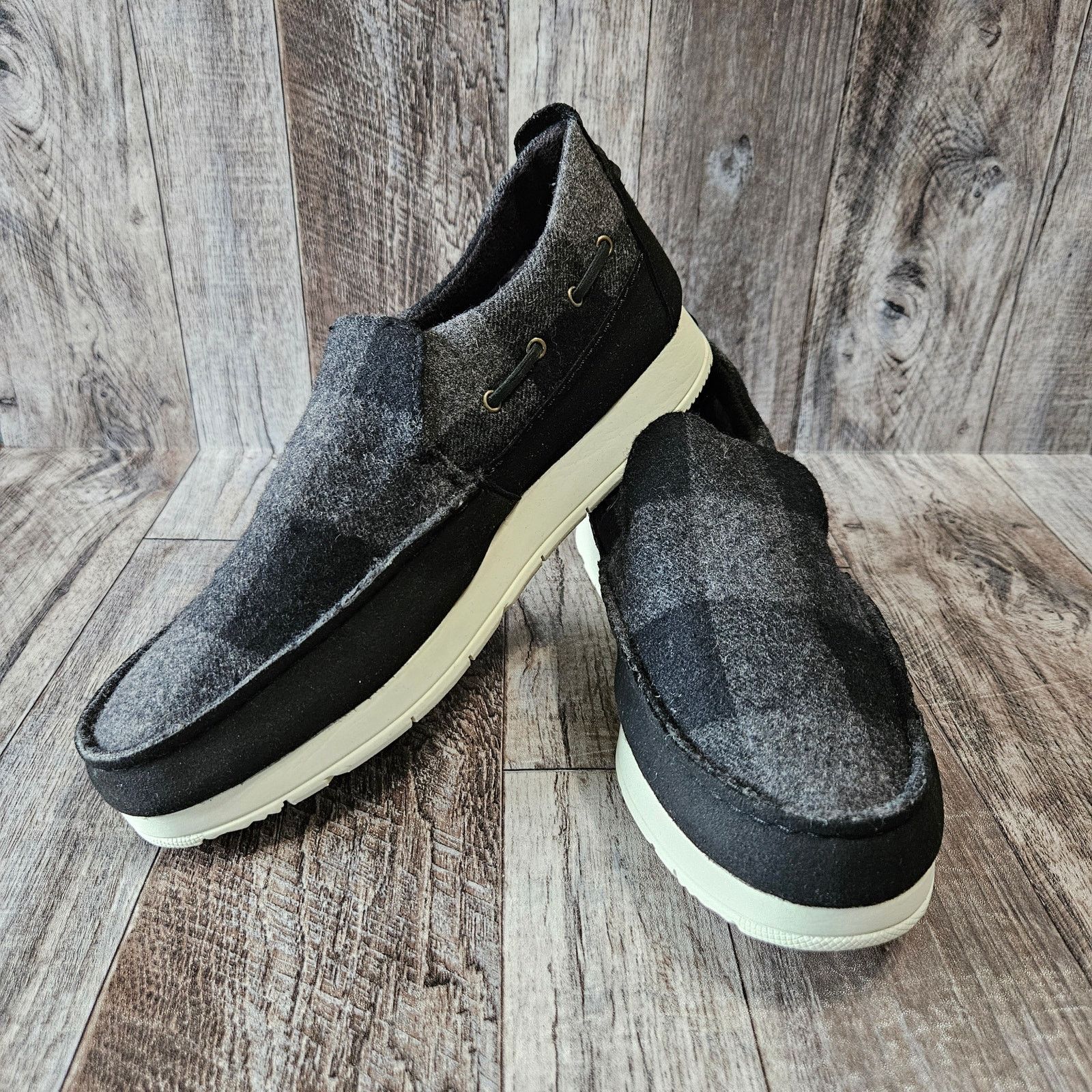 Sperry Mens Size‎ 9 Moc Sider Buffalo Check Plaid Red Wool Blend Slip On Shoes SPERRY Wool Moc Loafer Slider Plaid Outdoor Preppy Gray Shoe main image 3