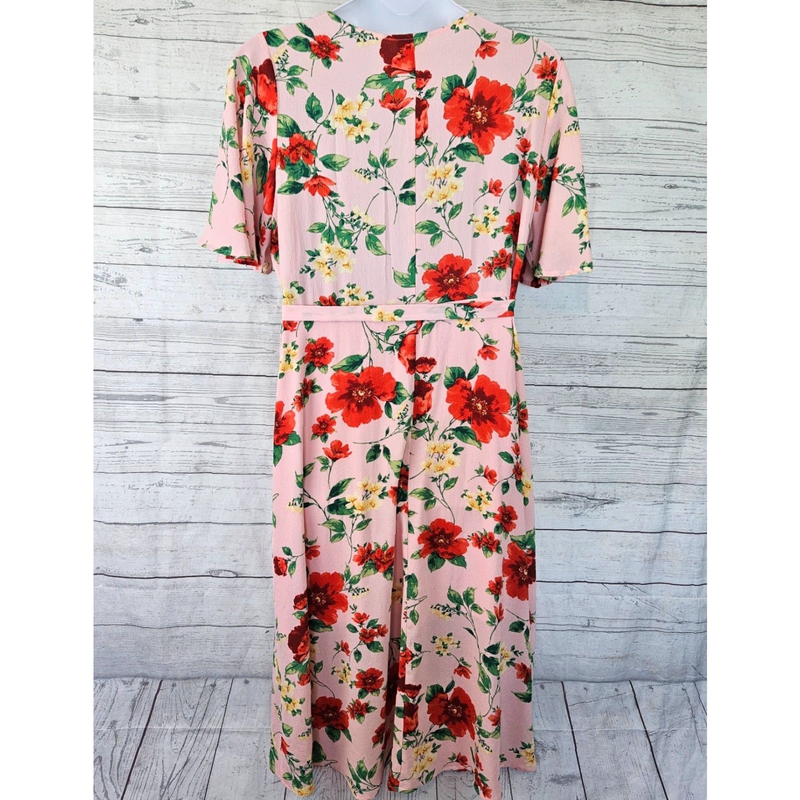 Vintage Studio B by Bobeau Womens Wrap Dress Sz 2X Pink Red Floral Size XXL / US 16-18 / IT 52-54 - 3 Thumbnail
