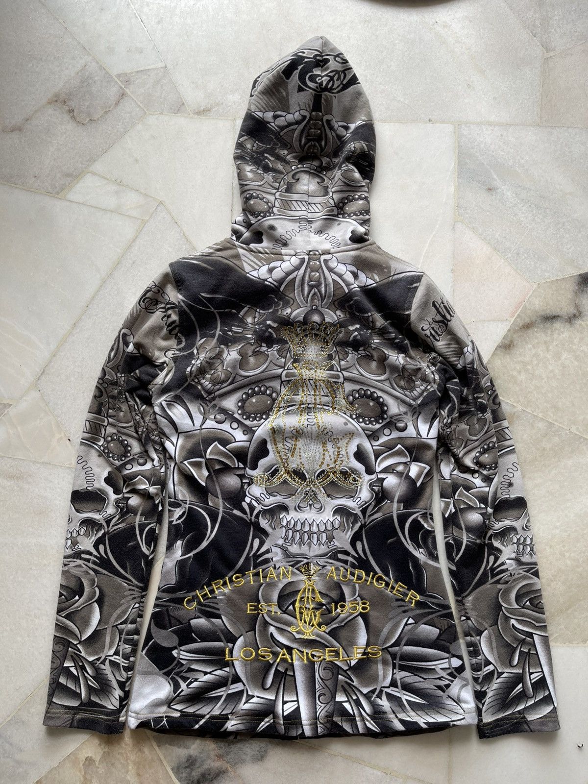 Christian Audigier × Ed Hardy Y2K Christian Audigier Fullprint Skull Zip Hoodie Size S / US 4 / IT 40 - 2 Thumbnail