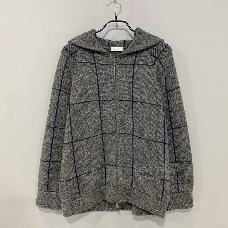 Brunello Cucinelli Brunello Cucinelli Dark Gray Plaid Cashmere Zipper Jacket Size XS / US 0-2 / IT 36-38 - 1 Thumbnail
