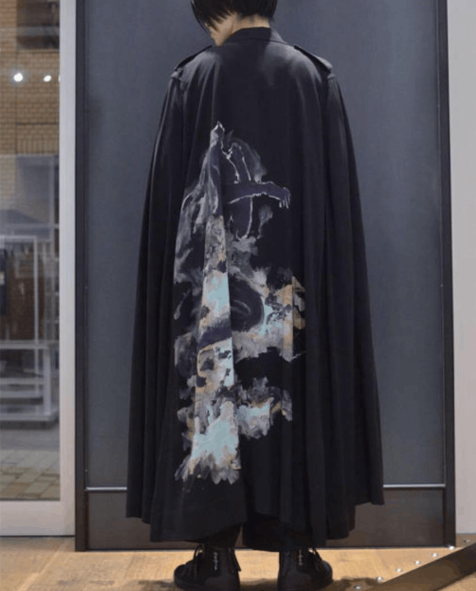 Yohji Yamamoto Yohji Yamamoto Pour Homme - Printed Rayon Cape Coat Size US S / EU 44-46 / 1 - 5 Thumbnail