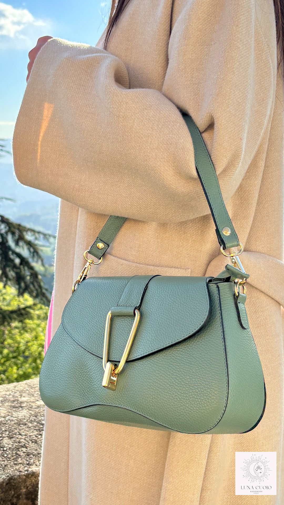 Vera Pelle Italian Handmade Green Leather Bag Size ONE SIZE - 1 Thumbnail