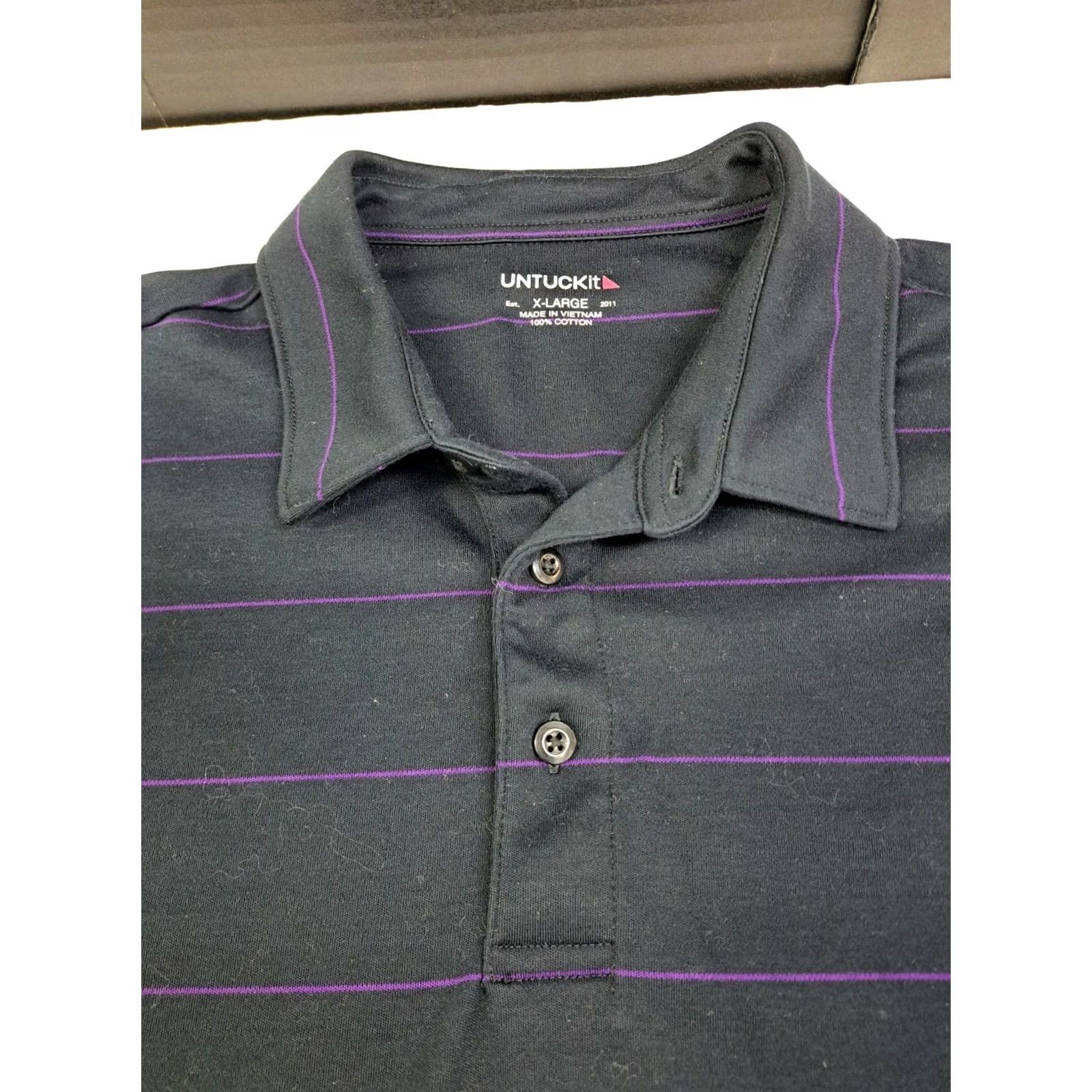 UNTUCKit UNTUCKit Mens Short Sleeve Polo Shirt Black Purple Stripes XL Cotton #6930 Polo Mens Regular Short Sleeve Striped City Classic Logo Pattern Striped Size US XL / EU 56 / 4 - 2 Thumbnail