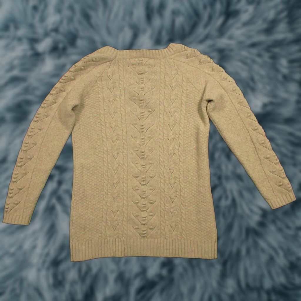 Vintage Garnet Hill Sweater Womens XS Beige Textured Pullover Crew Raglan Long Sleeve Wool Knit Casual Size XS / US 0-2 / IT 36-38 - 1 Thumbnail