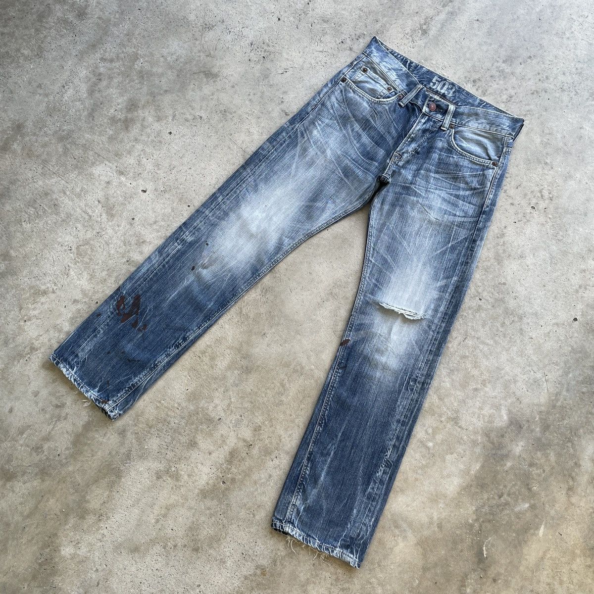 Edwin Vintage Edwin 503 Distressed Jeans Faded Denim Pants W32 Size US 32 / EU 48 - 2 Thumbnail