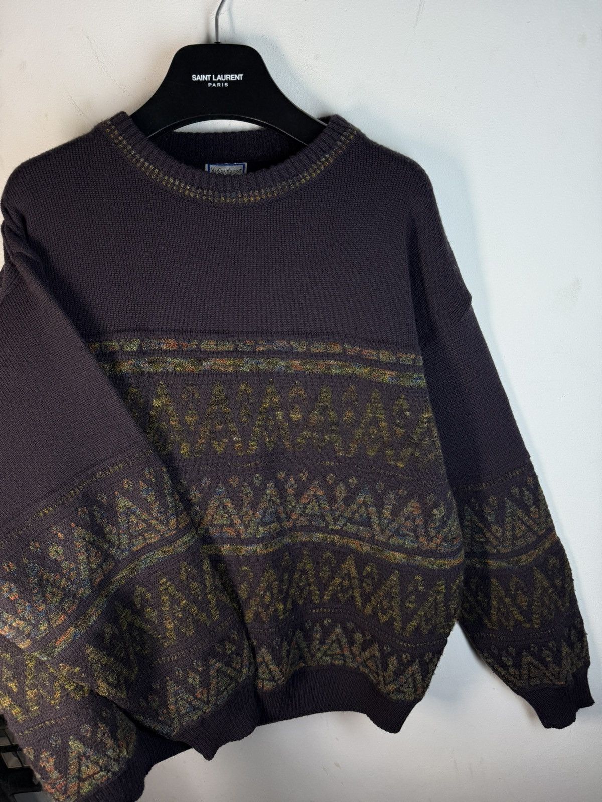 Yves Saint Laurent 90’s YSL Sweater Wool Burgundy/Green Size US L / EU 52-54 / 3 - 8 Thumbnail