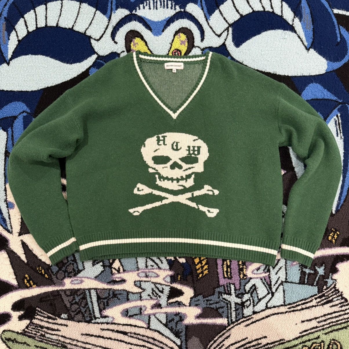 Other HEAVEN CAN WAIT - Skull & Crossbones V-neck Sweater Size US M / EU 48-50 / 2 - 1 Thumbnail