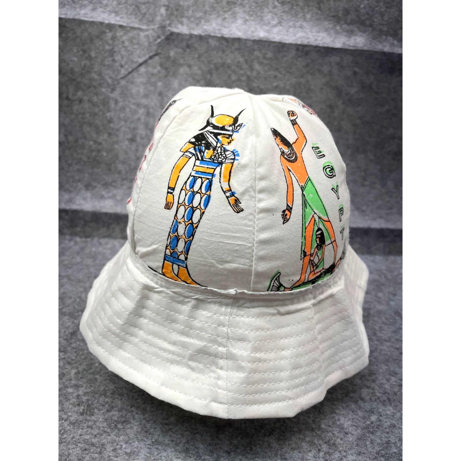 Vintage VINTAGE Egyptian Art Bucket Hat Adult One Size White Cotton Casual Sun Protection Summer Outdoor Mens Size ONE SIZE - 6 Thumbnail