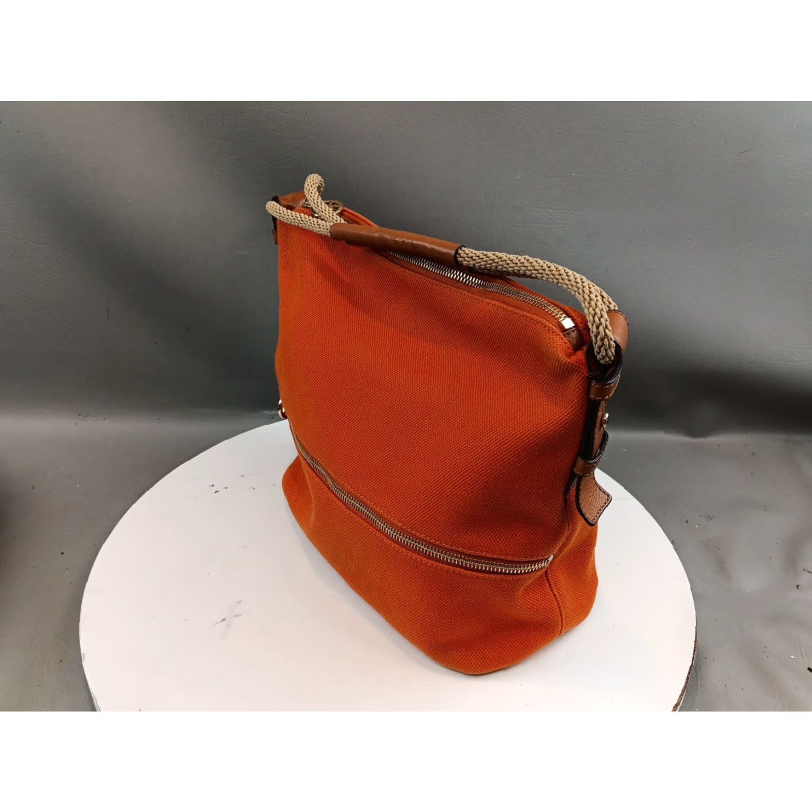 Michael Kors Michael Kors Tote Bag Orange Canvas/Leather Trim Dual Rope Handles Logo Beachy Size ONE SIZE - 3 Thumbnail