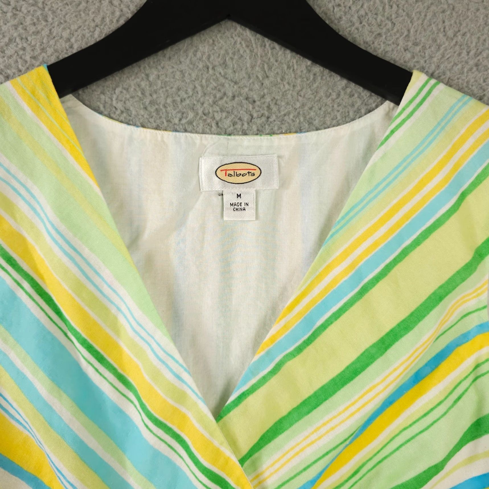 Talbots VTG Talbots Shirt Medium Yellow Striped V Neck Sleeveless Linen Side Zip - Women, Blouse, Casual, Colorful, Classic, 90s Theme, M, Yellow Green Size M / US 6-8 / IT 42-44 - 7 Thumbnail