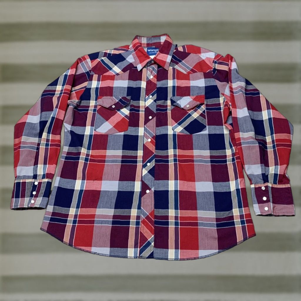 Wrangler VINTAGE Wrangler Shirt Long Sleeve Pearl Snap Mens XXL Red Blue White Plaid Western Size US XXL / EU 58 / 5 - 1 Thumbnail