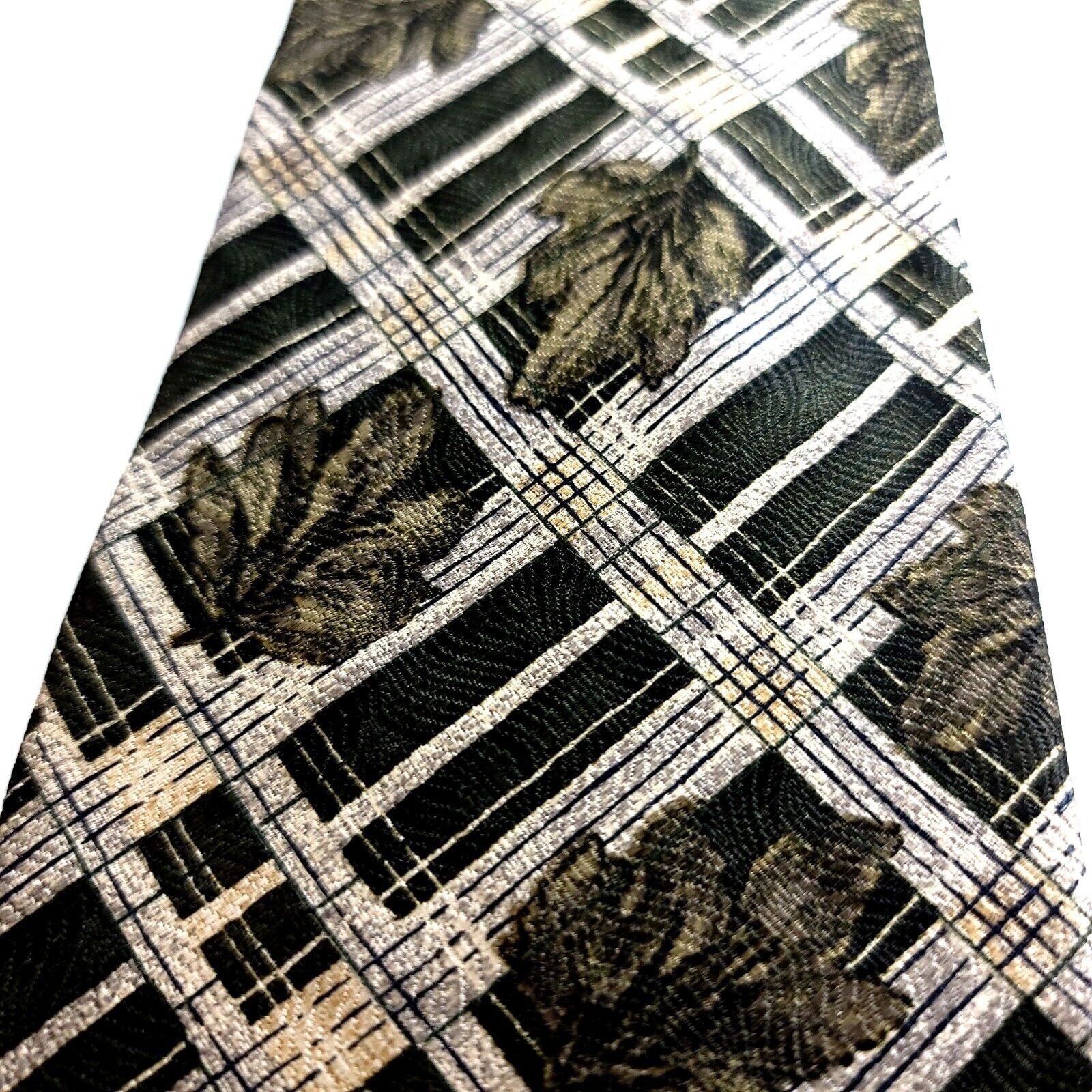 Alexander Julian Alexander Julian Colours Green Tan Leaf Print Plaid Wide Sil Size ONE SIZE - 2 Thumbnail