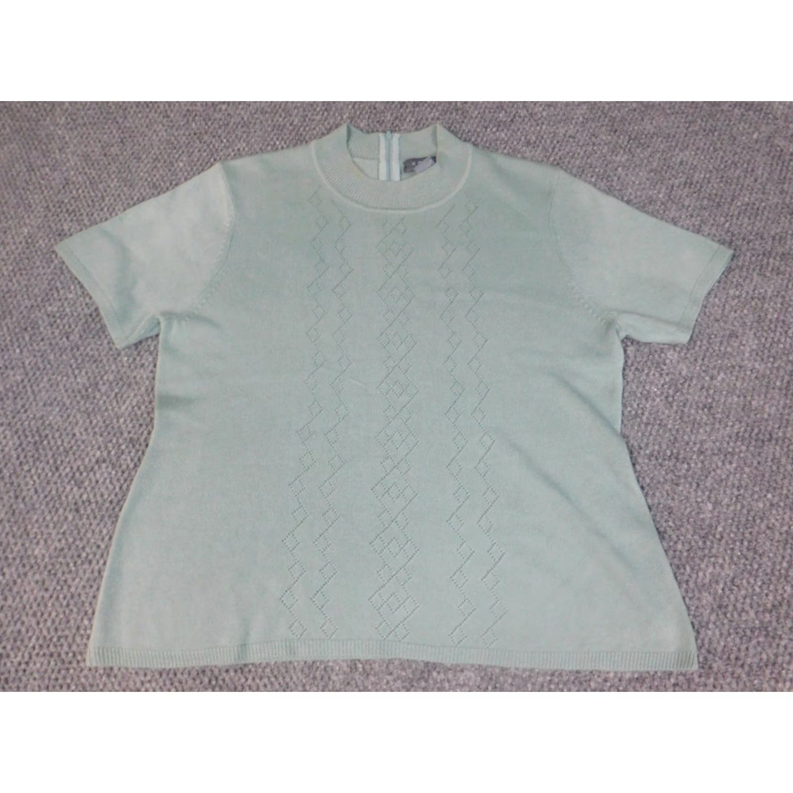Vintage Koret Womens Sweater Pullover Knit Short Sleeve Green PT Petites Crew Neck Lightweight Size L / US 10 / IT 46 - 2 Thumbnail
