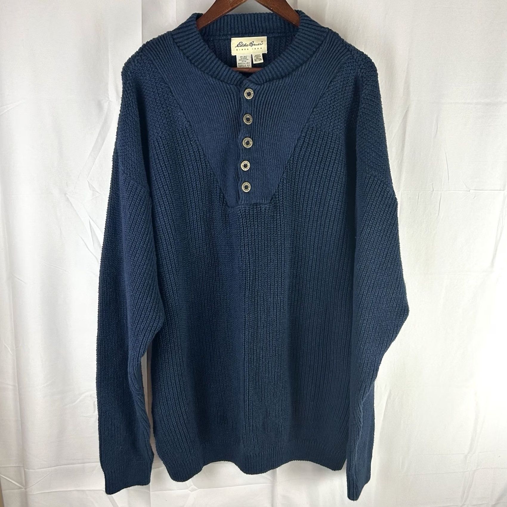 Eddie Bauer VINTAGE Eddie Bauer Sweater Mens XL Blue VTG Men Pullover Knit Fisherman Ribbed Henley USA Size US XL / EU 56 / 4 - 2 Thumbnail