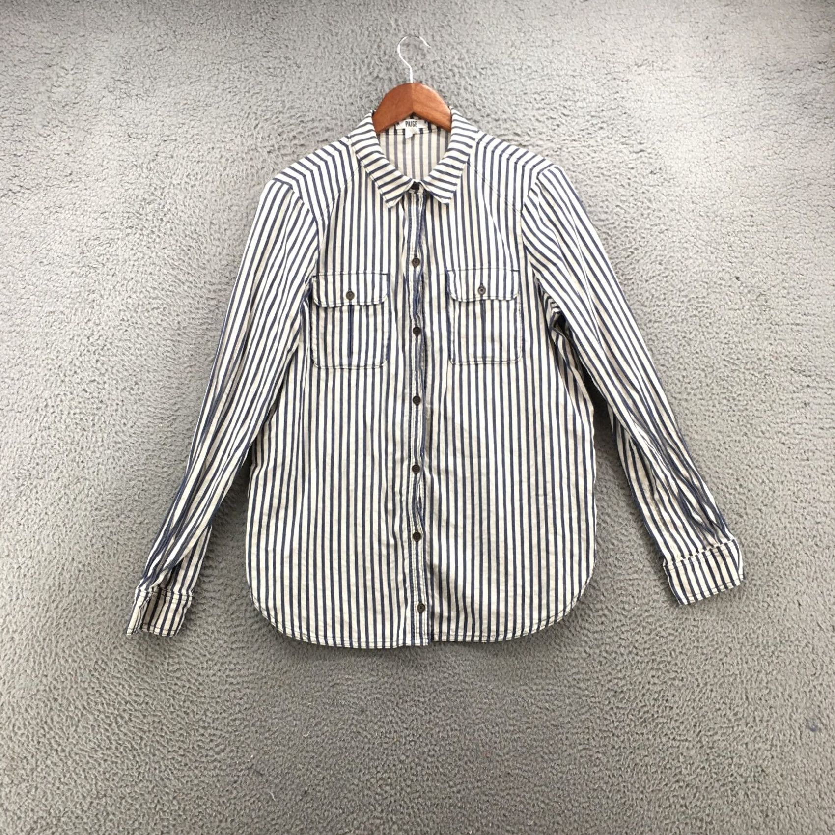 Paige Paige Long Sleeve Shirt Mens L Blue White Striped Button Down Front Pockets - China Size L Size US L / EU 52-54 / 3 - 2 Thumbnail