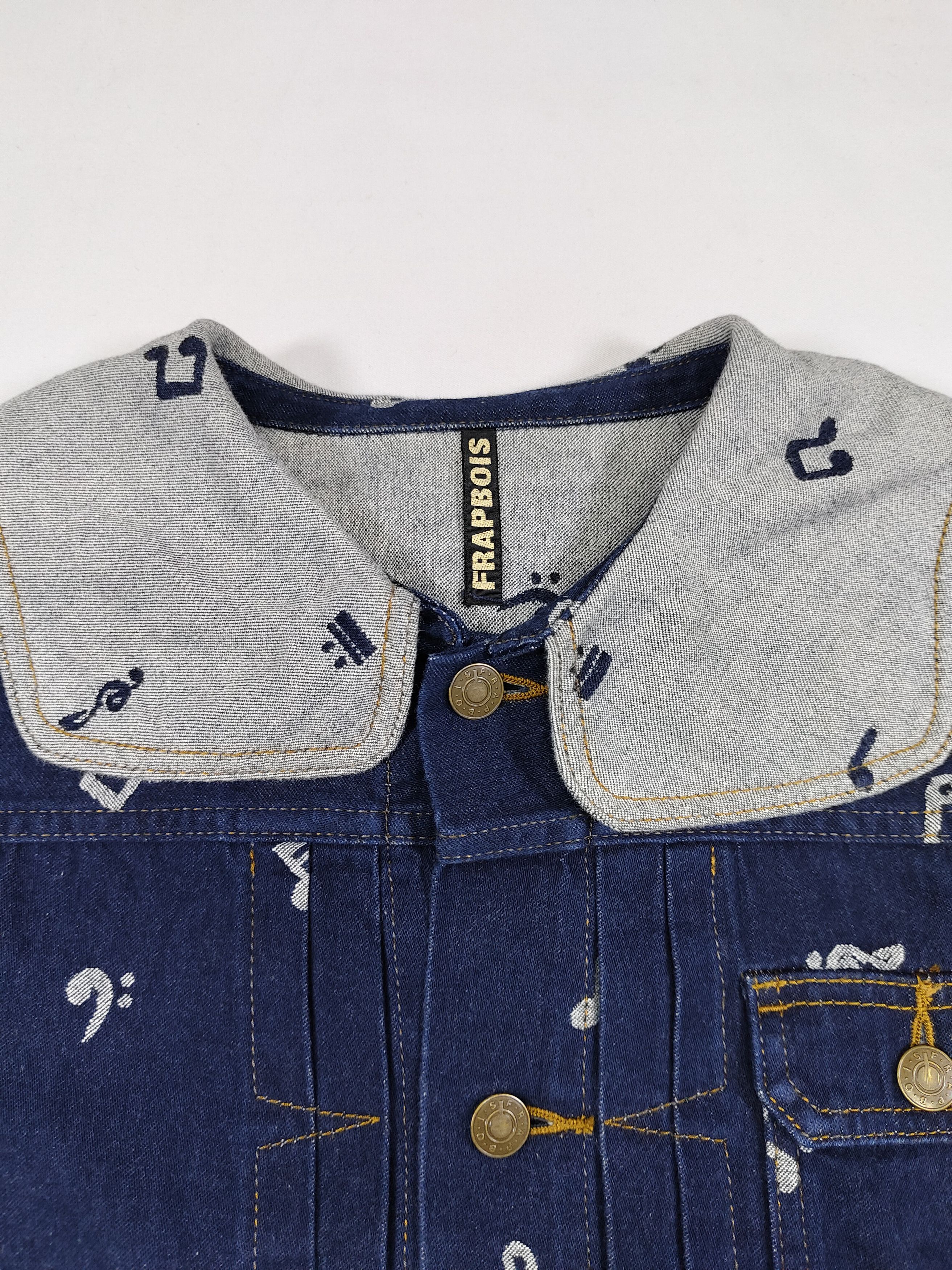 Frapbois Frapbois🇯🇵AOP Musical Notes Sailor Collar Denim Jacket Size M / US 6-8 / IT 42-44 - 6 Thumbnail