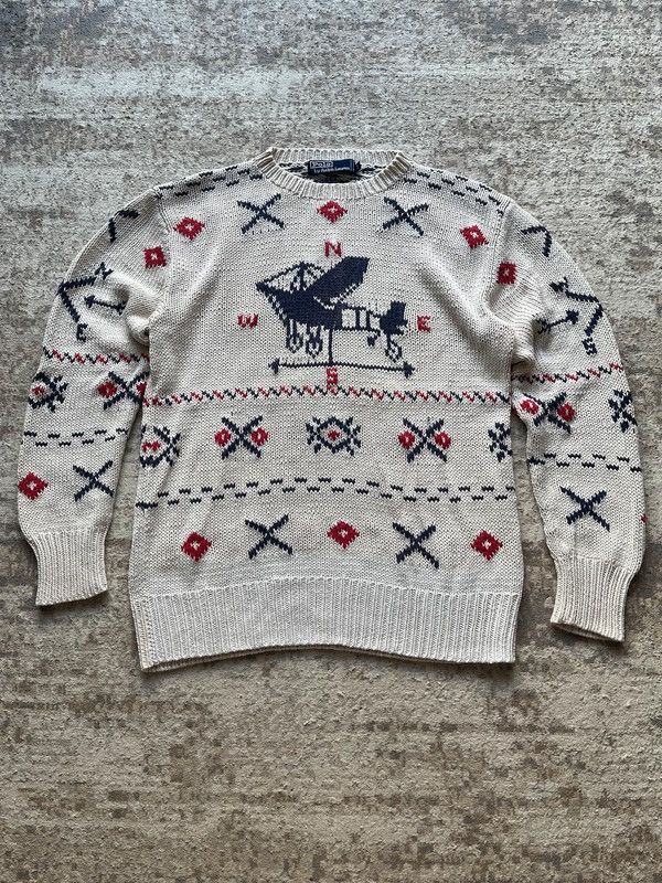Polo Ralph Lauren Polo Ralph Lauren Aeroplan Sweater Vintage 90s Hand Knit Size US L / EU 52-54 / 3 - 1 Thumbnail