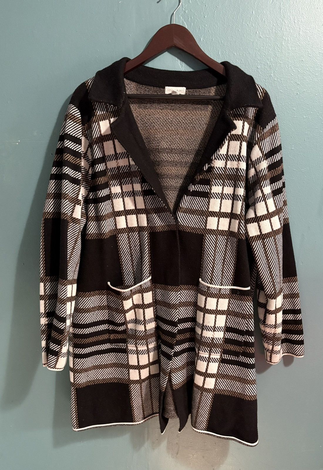 Other Plaid Long Line Knit sweater Coat Cardigan Duster Jacket Size XXL / US 16-18 / IT 52-54 - 1 Thumbnail