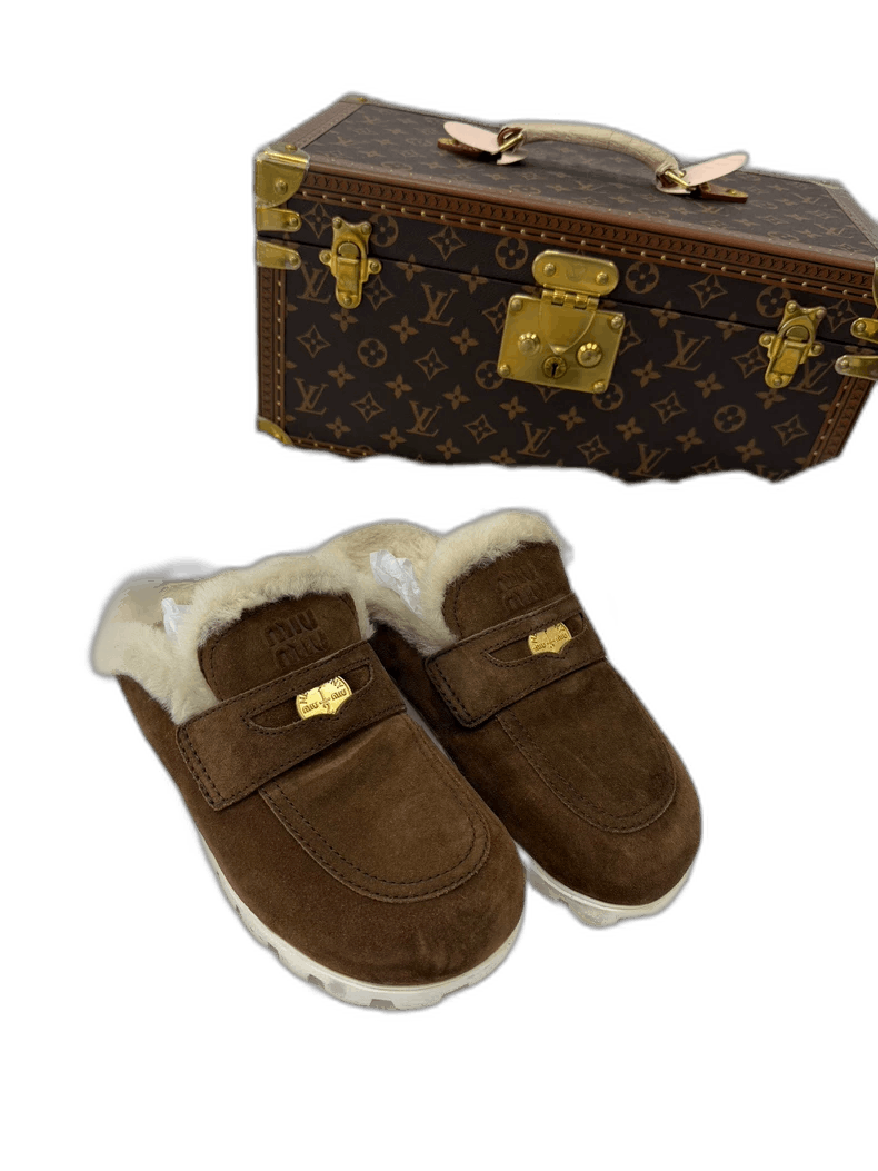 Miu Miu Suede Fur Slippers Size 38