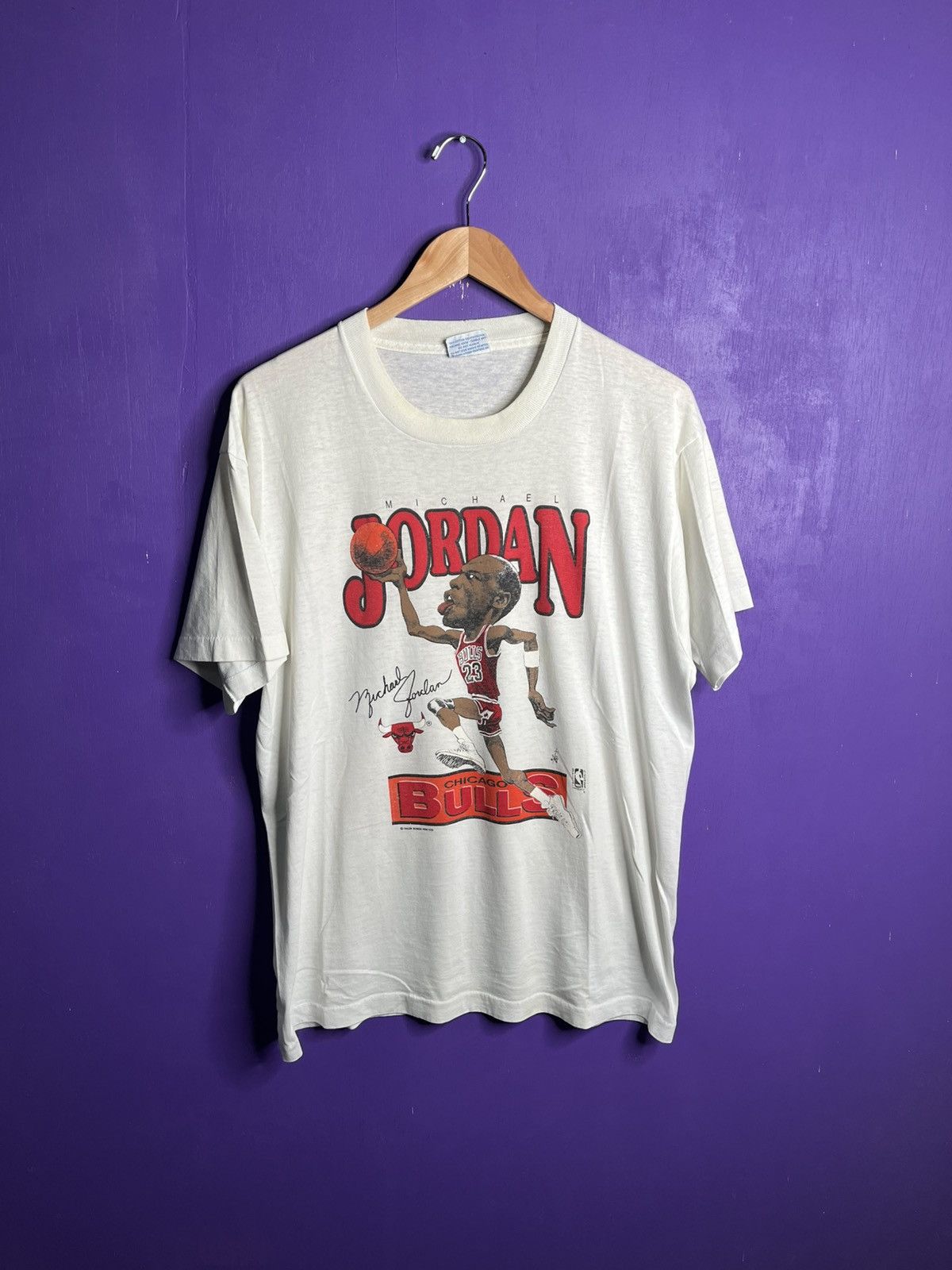 NBA × Salem Sportswear × Vintage Vintage 80s Salem sportswear Michael Jordan bighead t-shirt Size US XL / EU 56 / 4 - 1 Thumbnail