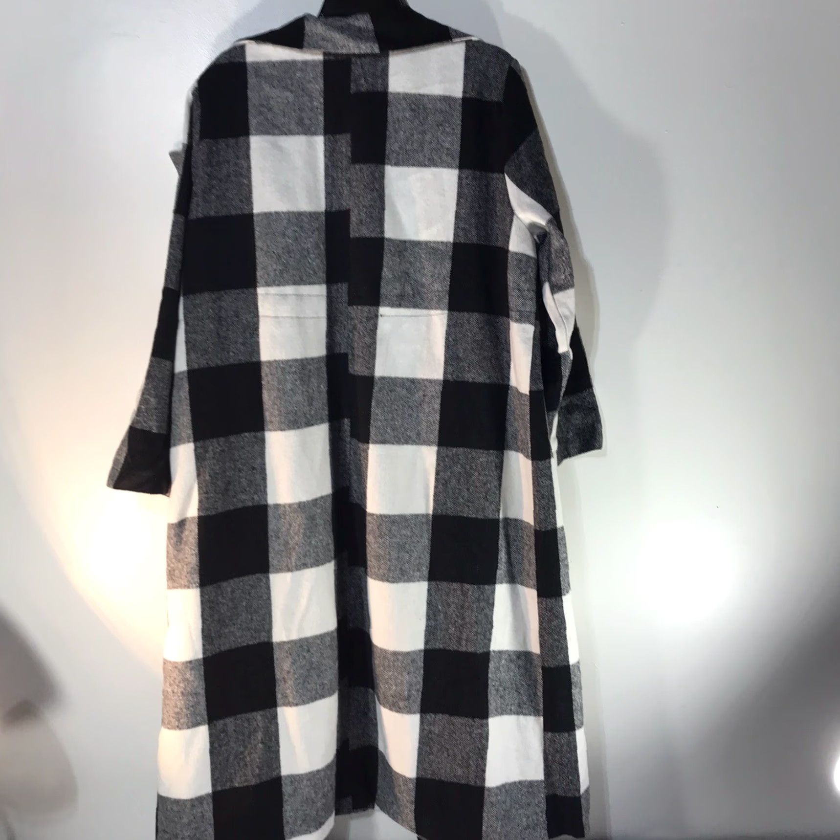 Shein VINTAGE SheIn Women’s Plaid Flannel Overcoat Long Coat Fall Winter XL Black/White Casual Business Size XL / US 12-14 / IT 48-50 - 4 Thumbnail