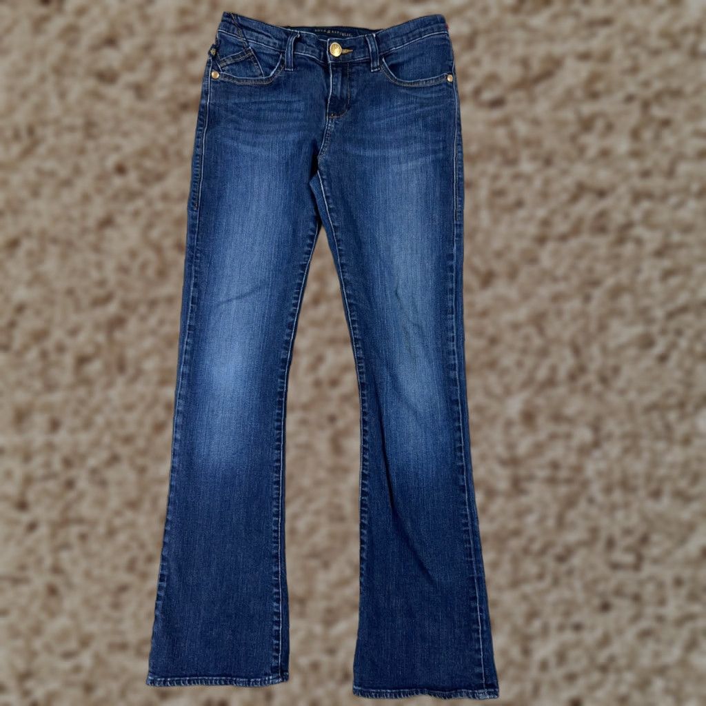 Vintage Rock & Republic Jeans Womens 6 Blue Denim Flared Cotton Blend Low Rise Pockets 5-Pocket Rock Size 28" / US 6 / IT 42 - 1 Thumbnail