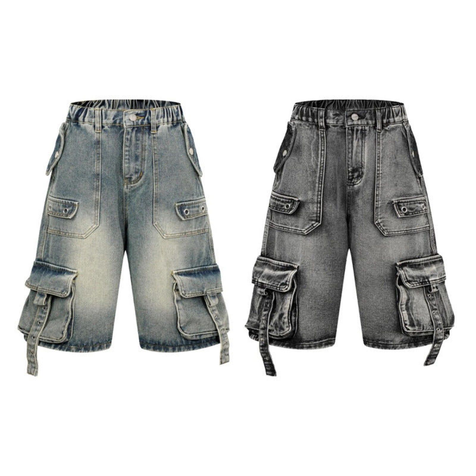 Jean Multi-Pocket Washed Cargo Denim Jorts Size US 32 / EU 48 - 3 Thumbnail