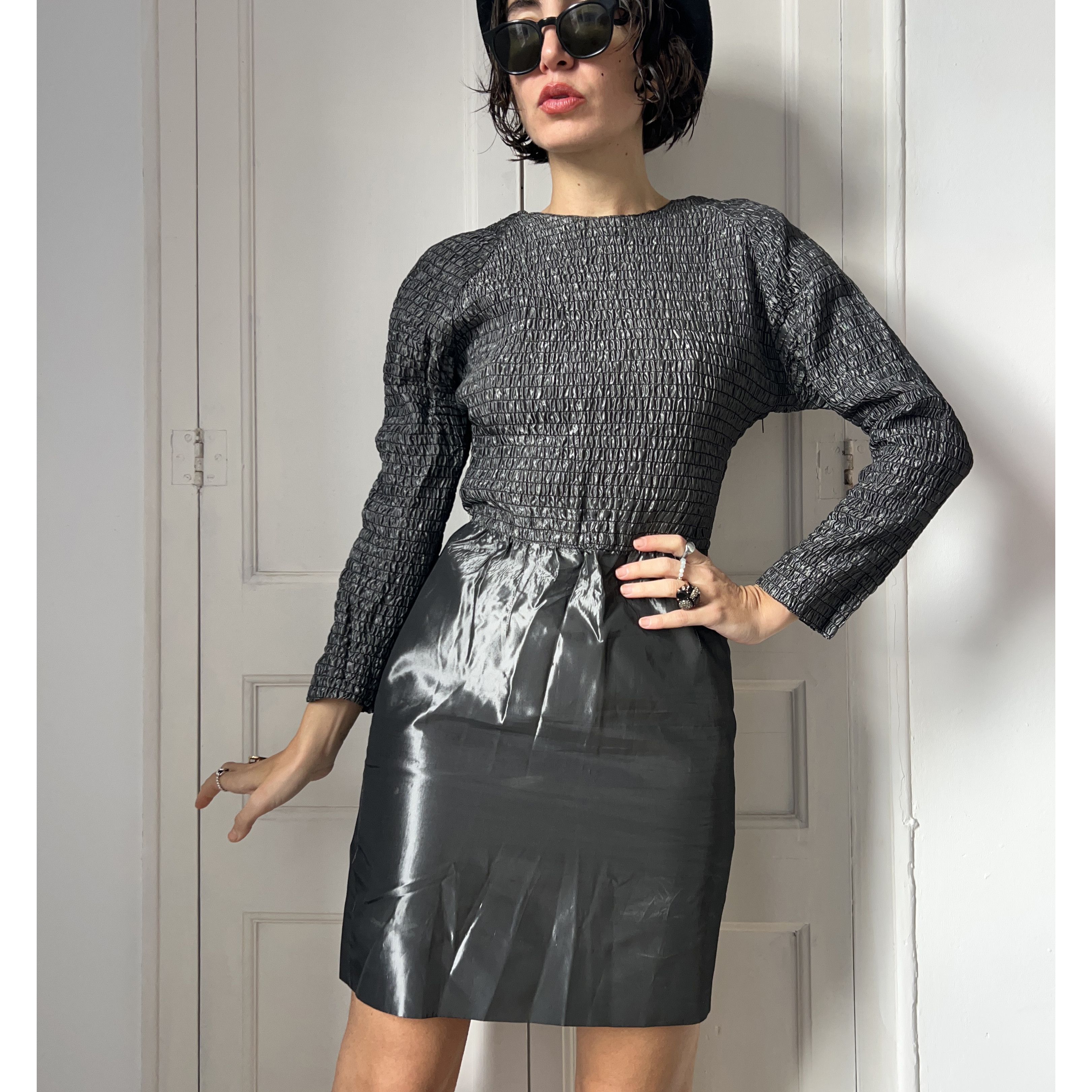 Vintage Vintage 80s Silver Mini Dress Size M / US 6-8 / IT 42-44 - 8 Thumbnail