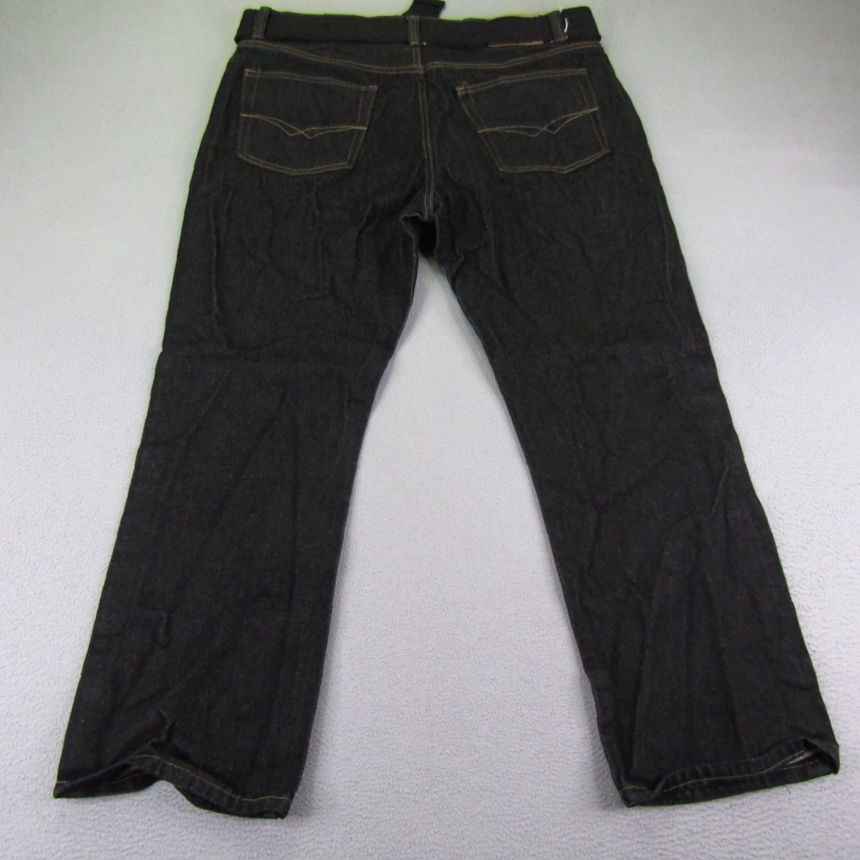 Denime Kno Betta Jeans Mens 40x30 Blue Denim Dark Rinse Wash Belted Straight Leg Pants Size US 38 / EU 54 - 4 Thumbnail