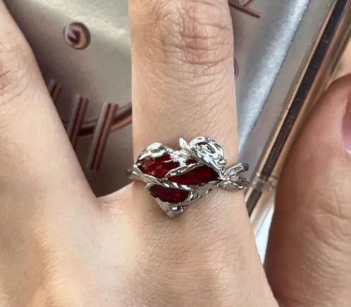 Jewelry Silver Red Heart Statement Ring, Artistic Bold Jewelry Size ONE SIZE - 1 Thumbnail